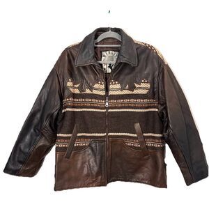 Winlit Cowgirl Leather Jacket Women’s L Western Embroidered Navajo Aztec Brown
